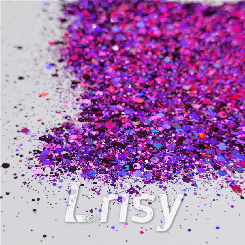 General Mixed Holographic Purple Glitter Hexagon Shaped LB0800