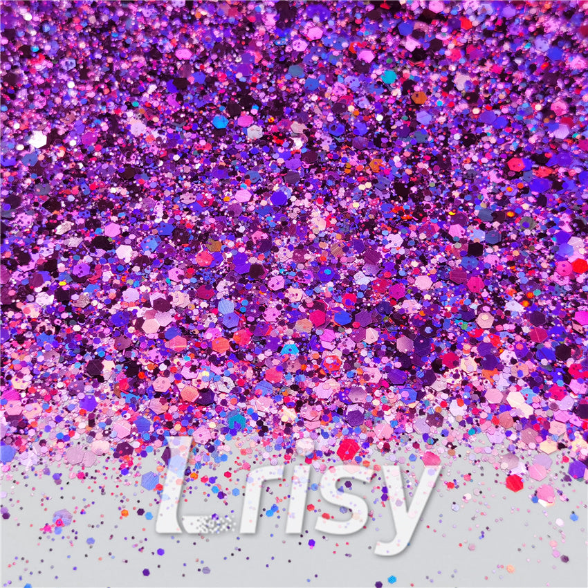General Mixed Holographic Purple Glitter Hexagon Shaped LB0800