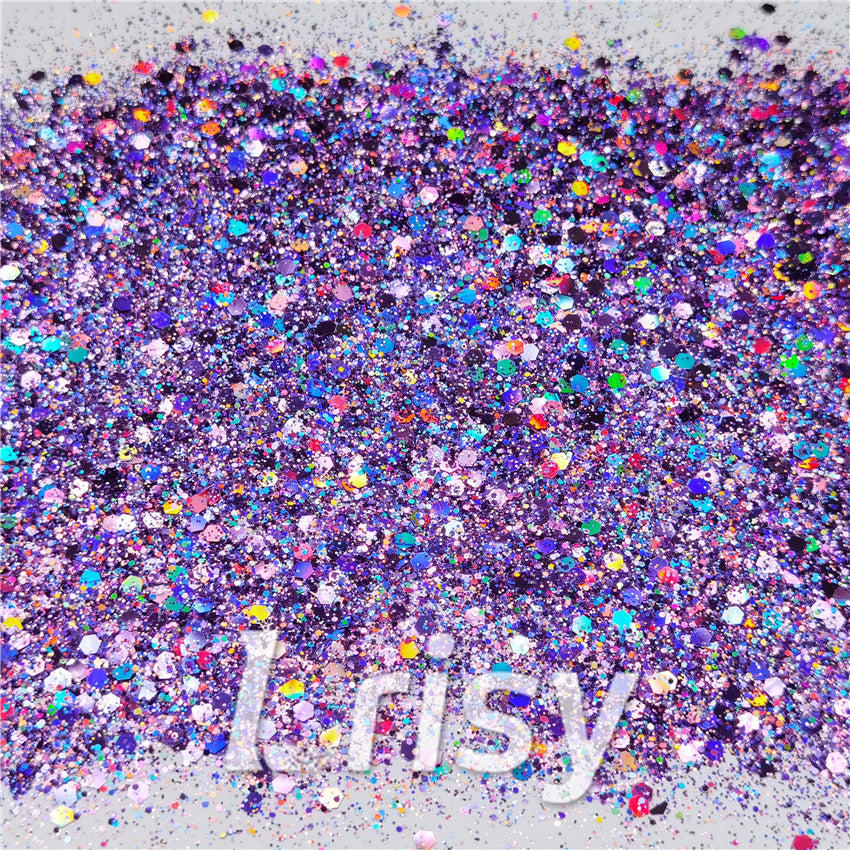 General Mixed Holographic Light Purple Glitter Hexagon Shaped LB0802