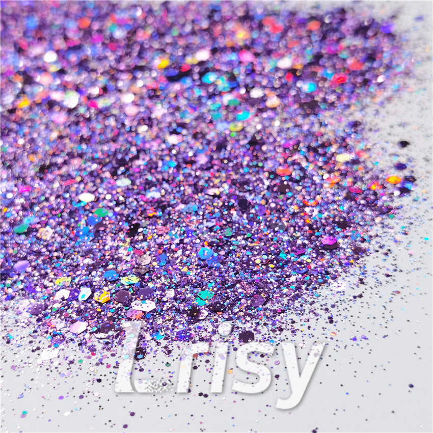 General Mixed Holographic Light Purple Glitter Hexagon Shaped LB0802