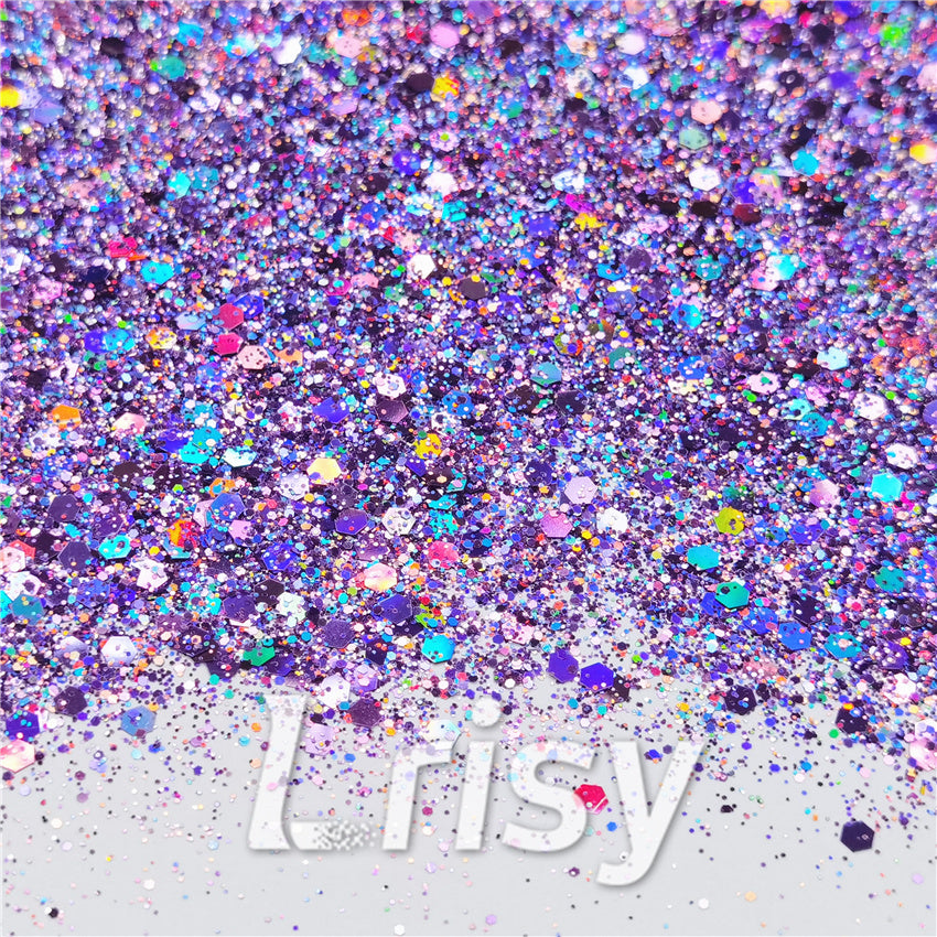 General Mixed Holographic Light Purple Glitter Hexagon Shaped LB0802