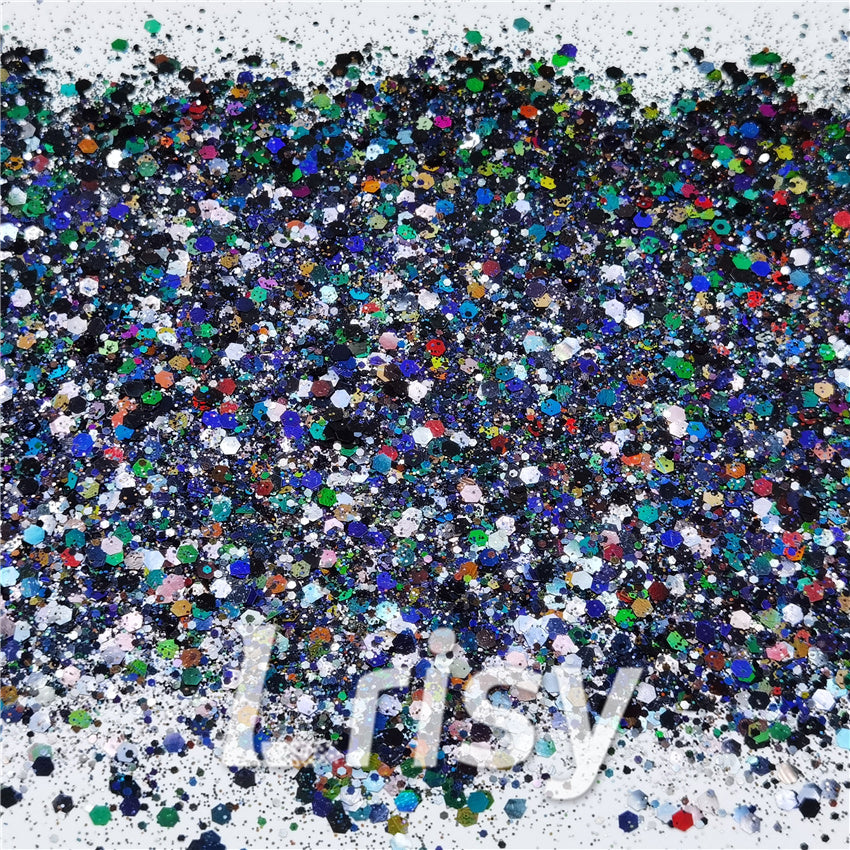 General Mixed Holographic Black Glitter Hexagon Shaped LB01000