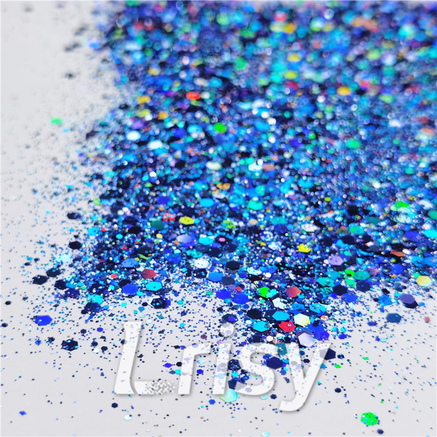 General Mixed Holographic Sea Blue Glitter Hexagon Shaped LB0709