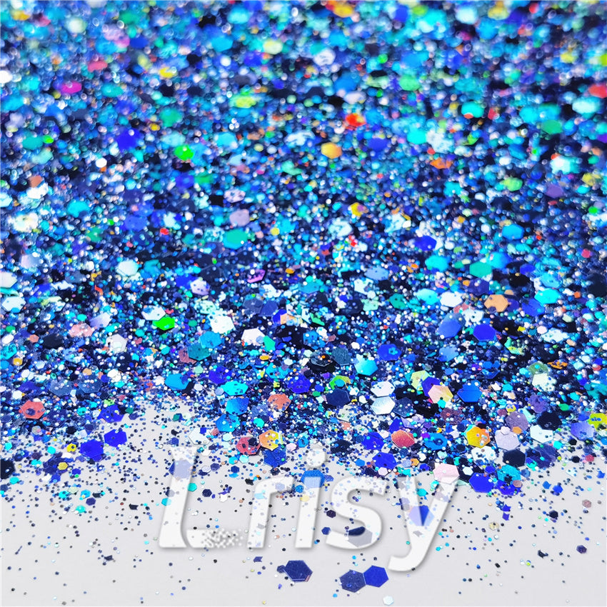 General Mixed Holographic Sea Blue Glitter Hexagon Shaped LB0709