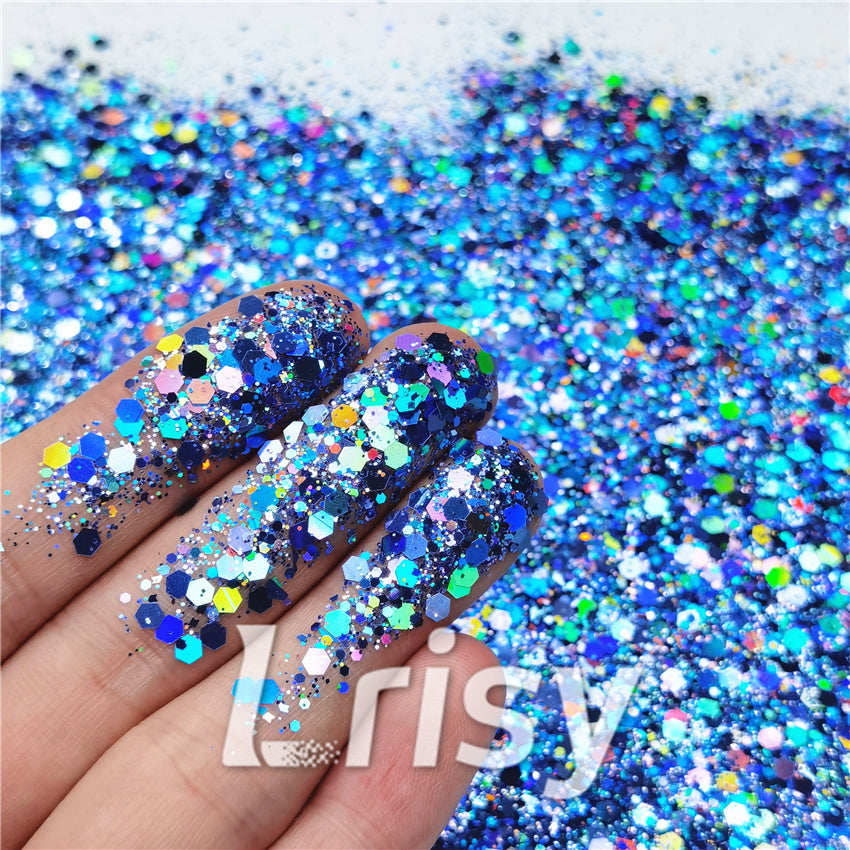 General Mixed Holographic Sea Blue Glitter Hexagon Shaped LB0709