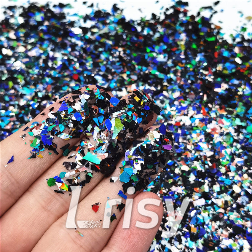 Holographic Black Cellophane Glitter Flakes Holo Shards LB01000 4x4