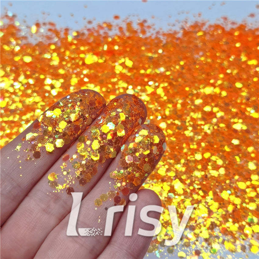 General Mixed Fluorescent Orange High Brightness Glitter FC335