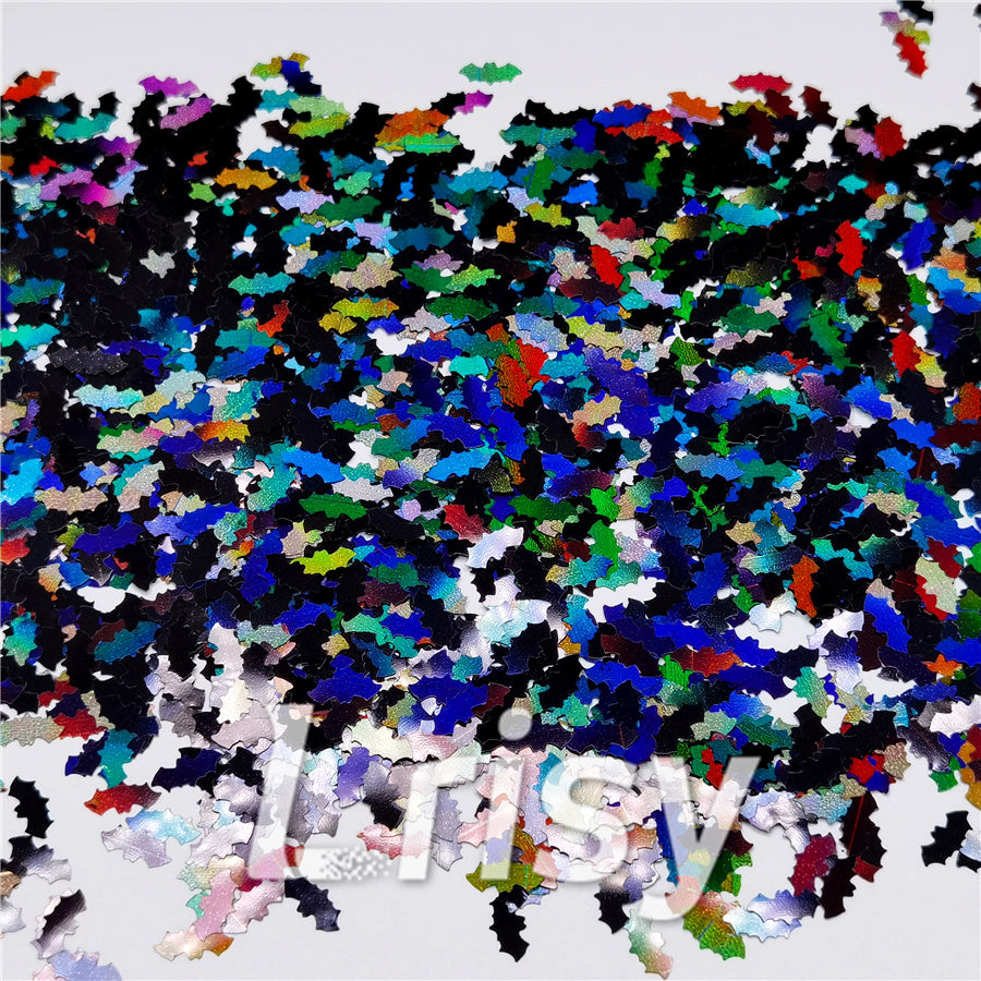 10mm Bat Shaped Holographic Black Glitter LB01000