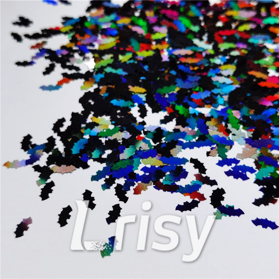 10mm Bat Shaped Holographic Black Glitter LB01000