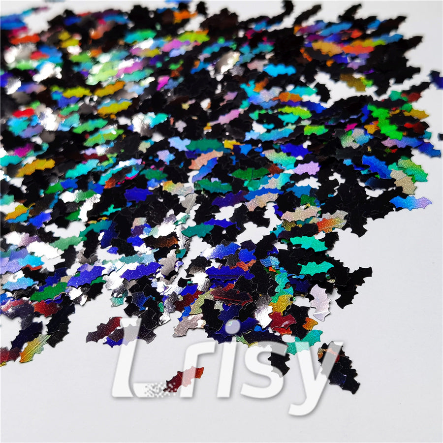 10mm Bat Shaped Holographic Black Glitter LB01000