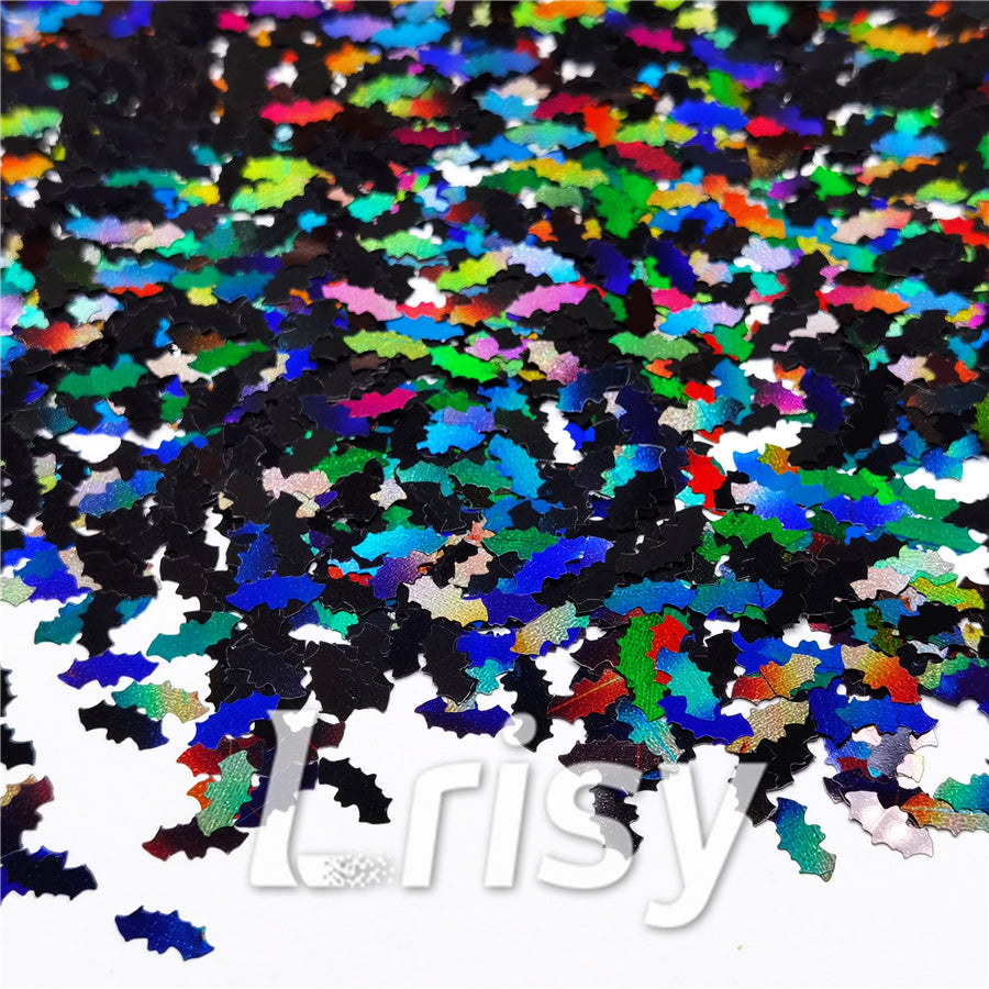 10mm Bat Shaped Holographic Black Glitter LB01000