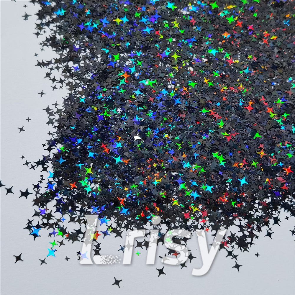 3/4/5mm Mixed Four Pointed Star Shapes Laser Black Glitter LB01000