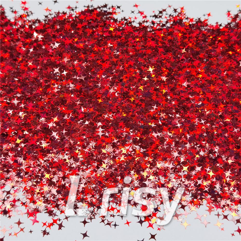 3/4/5mm Mixed Four Pointed Star Shapes Laser Red Glitter LB0300
