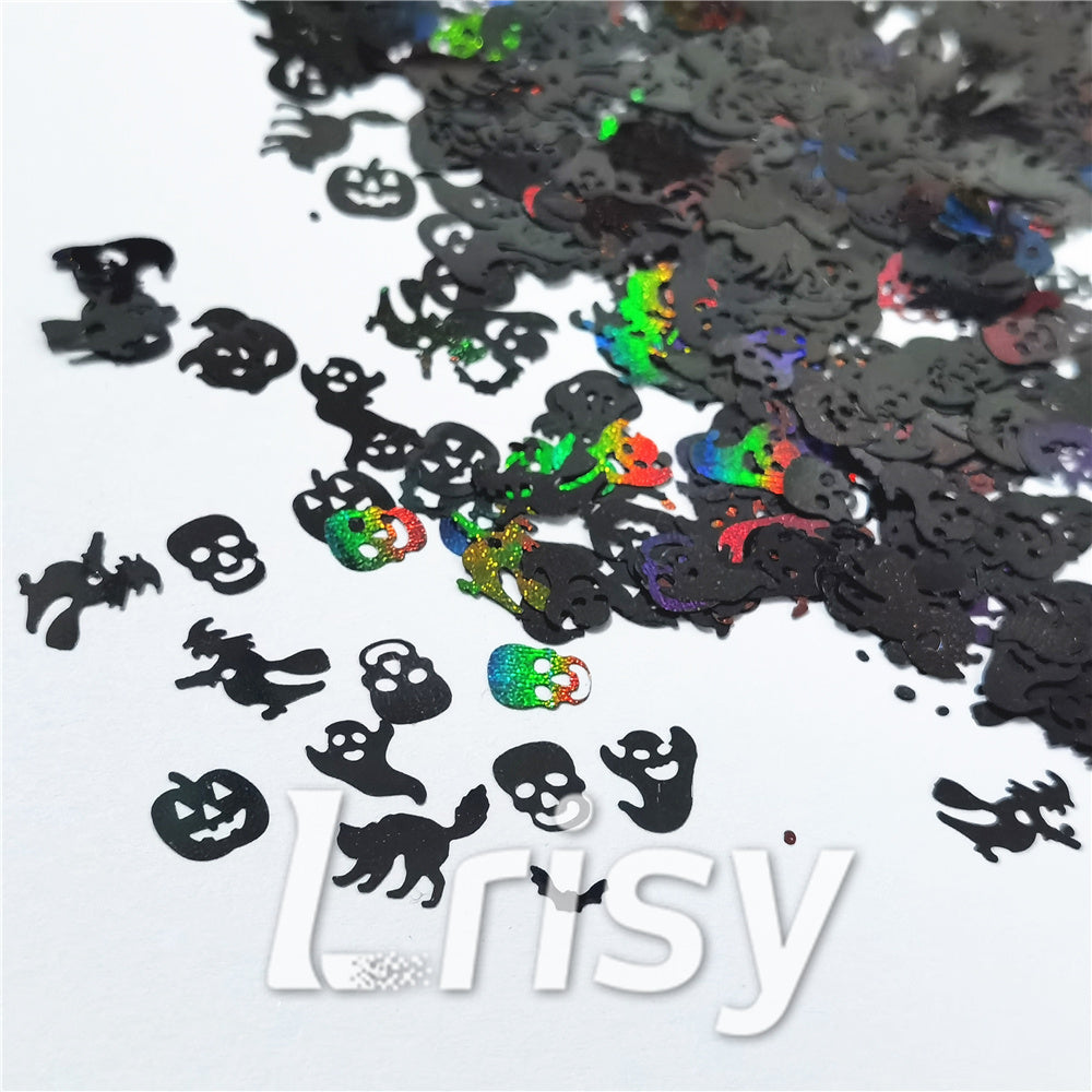 Halloween Pumpkin Ghost Skull Special Mixed Holographic Black Glitter LB01000