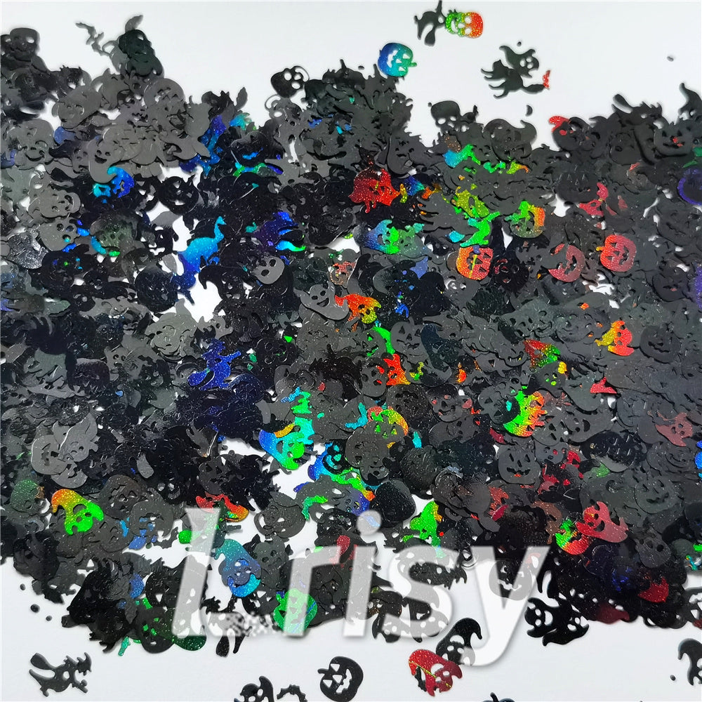 Halloween Pumpkin Ghost Skull Special Mixed Holographic Black Glitter LB01000