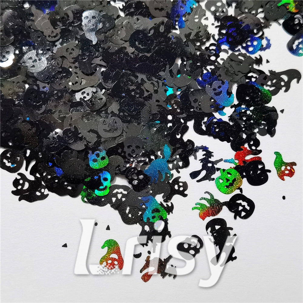 Halloween Pumpkin Ghost Skull Special Mixed Holographic Black Glitter LB01000