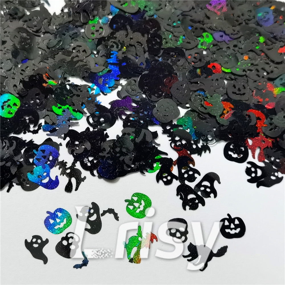 Halloween Pumpkin Ghost Skull Special Mixed Holographic Black Glitter LB01000