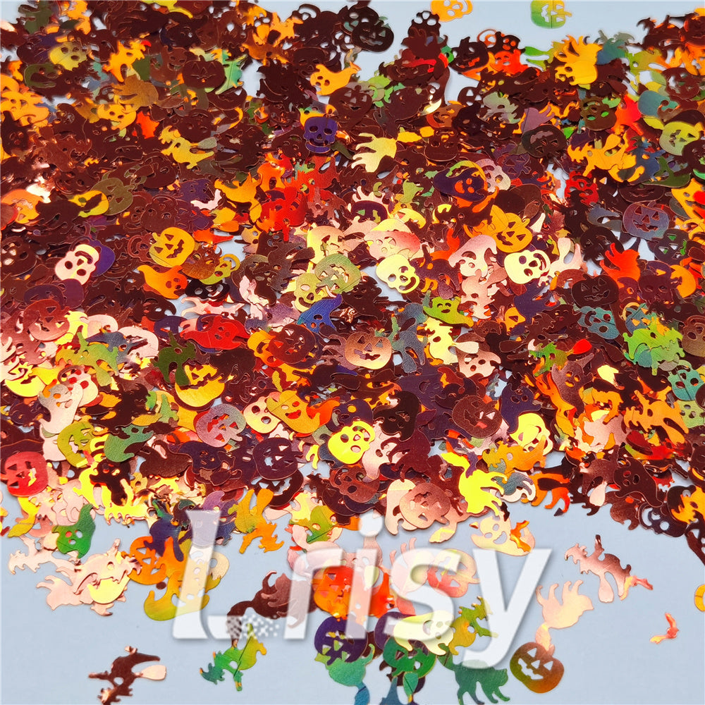 Halloween Pumpkin Ghost Skull Special Mixed Holographic Brown Glitter LB0401