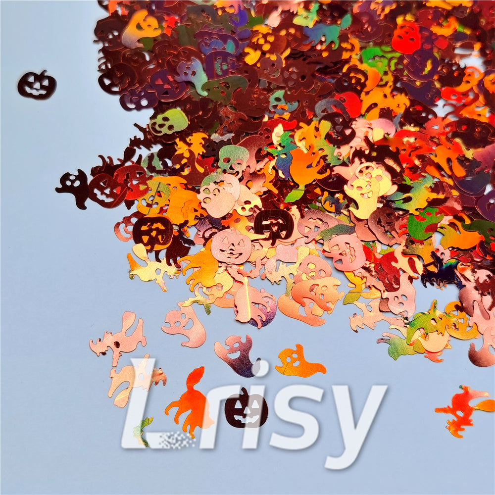 Halloween Pumpkin Ghost Skull Special Mixed Holographic Brown Glitter LB0401