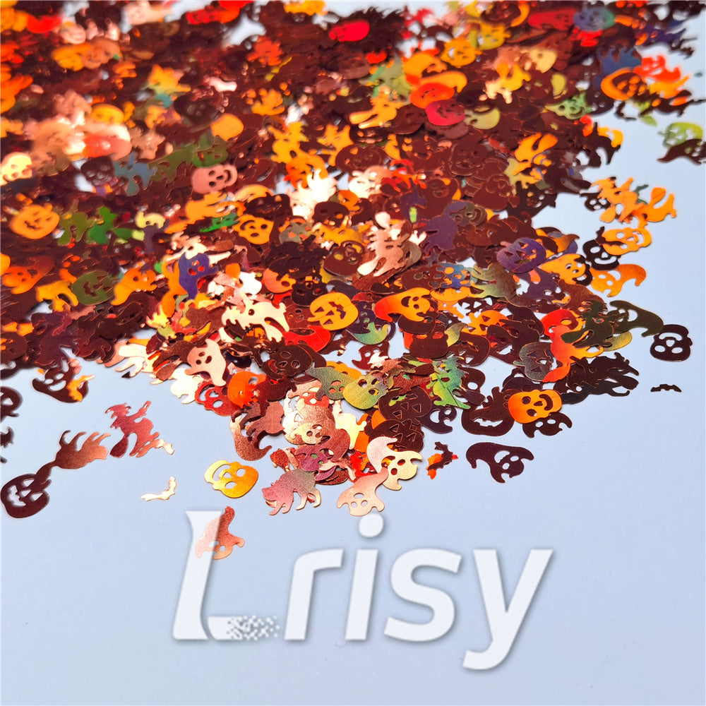 Halloween Pumpkin Ghost Skull Special Mixed Holographic Brown Glitter LB0401