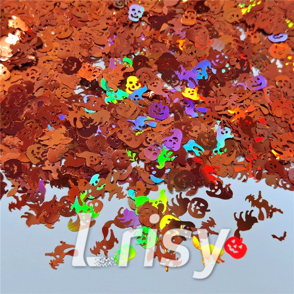 Halloween Pumpkin Ghost Skull Special Mixed Holographic Brown Glitter LB0401