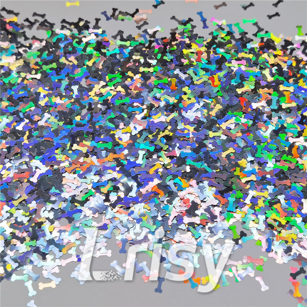 6mm Holographic Silver Bone Shaped Glitter LB0100