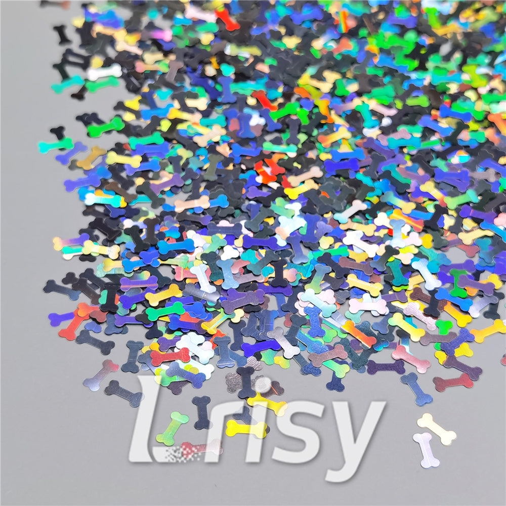6mm Holographic Silver Bone Shaped Glitter LB0100