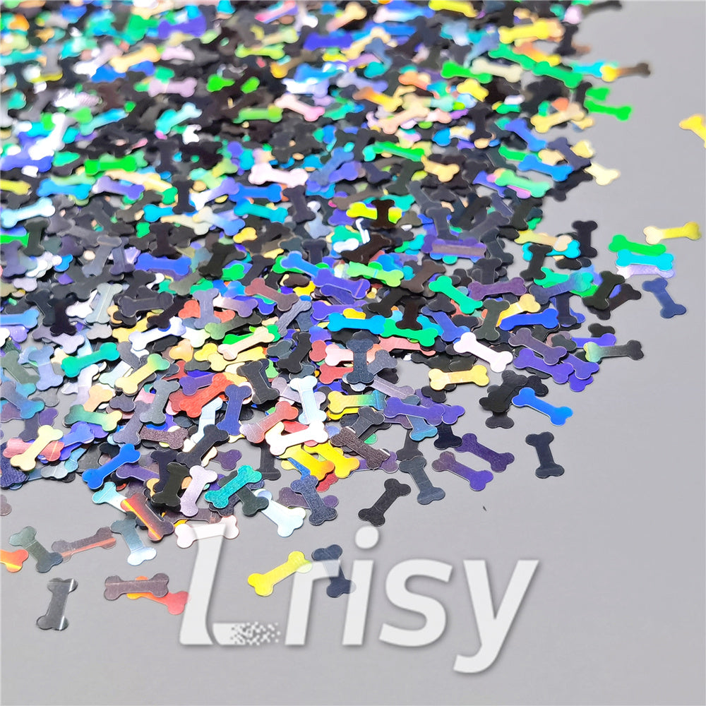6mm Holographic Silver Bone Shaped Glitter LB0100
