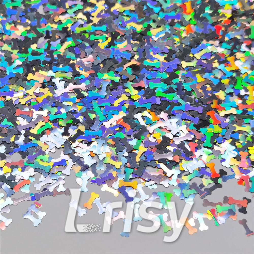 6mm Holographic Silver Bone Shaped Glitter LB0100