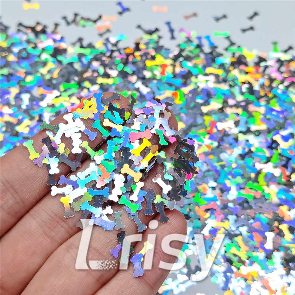 6mm Holographic Silver Bone Shaped Glitter LB0100