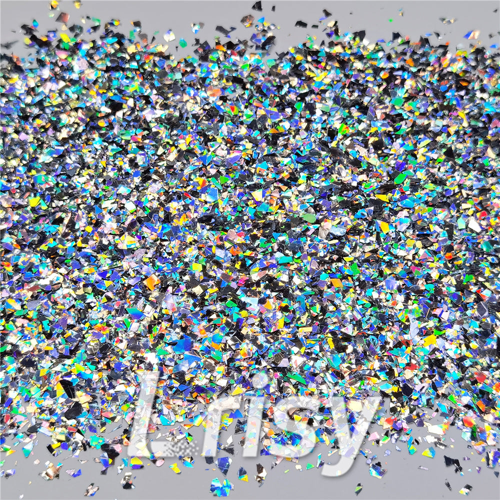 Holographic Silver Cellophane Glitter Flakes Holo Shards LB0100 4x4
