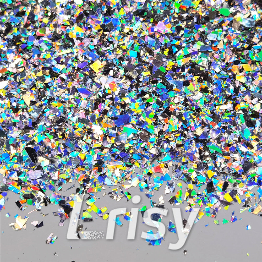 Holographic Silver Cellophane Glitter Flakes Holo Shards LB0100 4x4