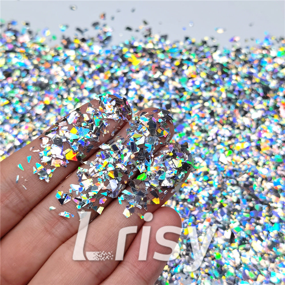 Holographic Silver Cellophane Glitter Flakes Holo Shards LB0100 4x4