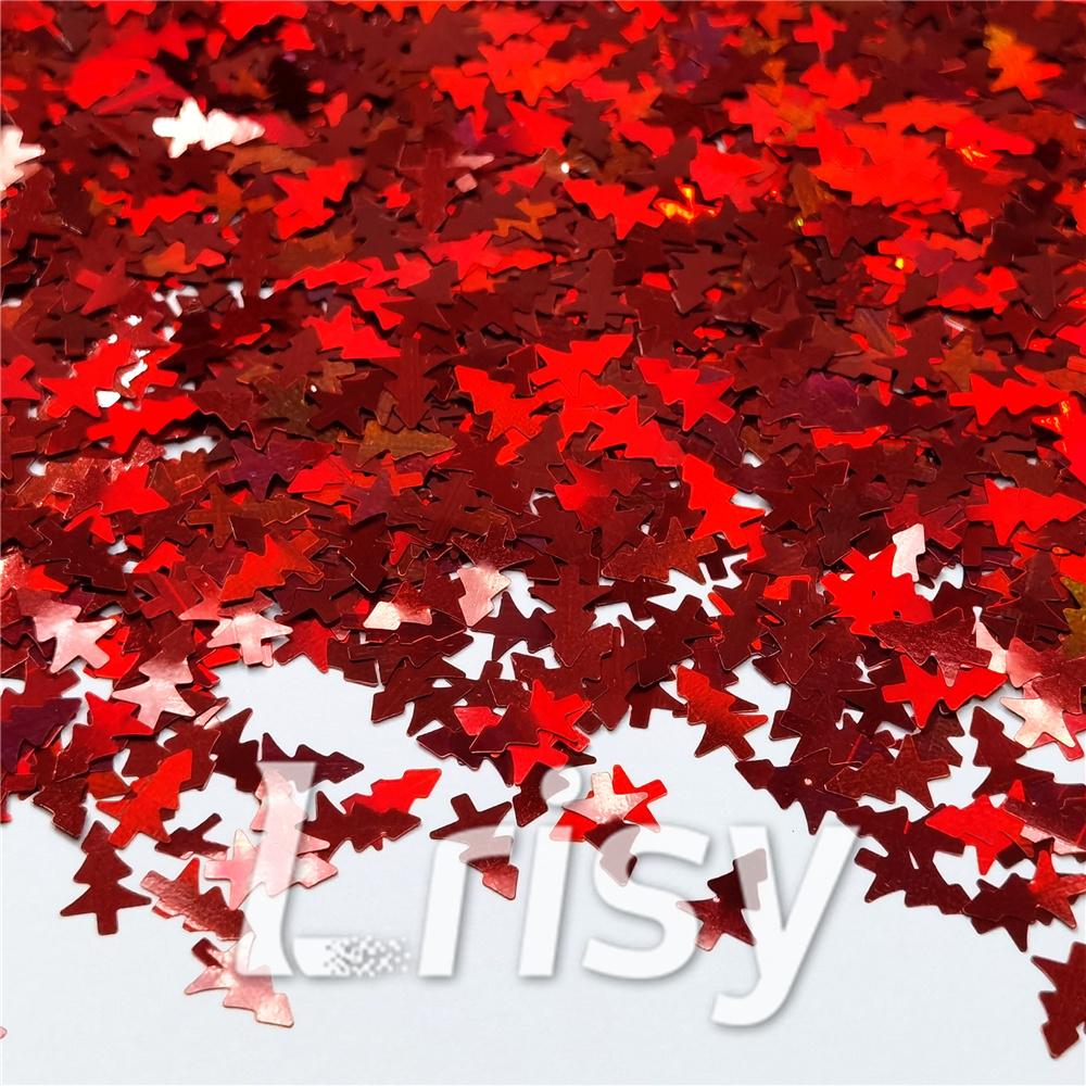 Christmas Tree Shaped Holographic Red Glitter LB0300