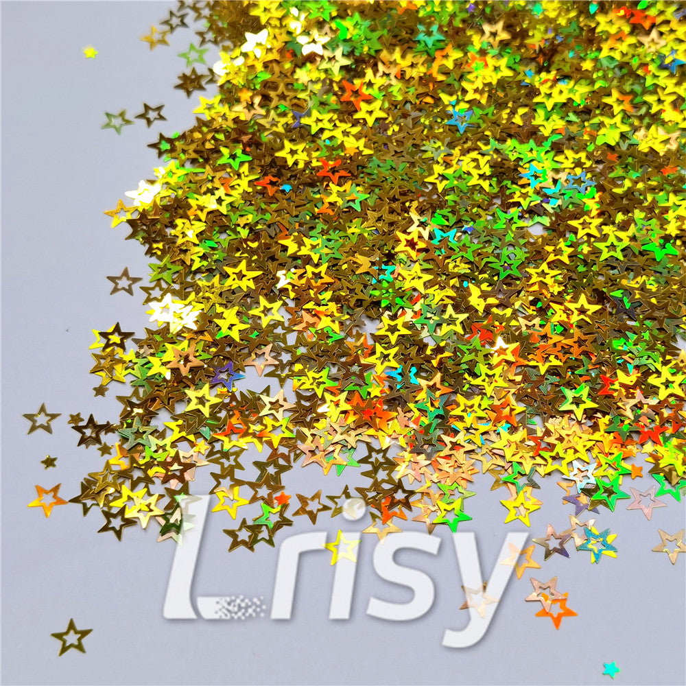 6mm Holographic Gold Hollow Out Star Shaped Glitter LB0210