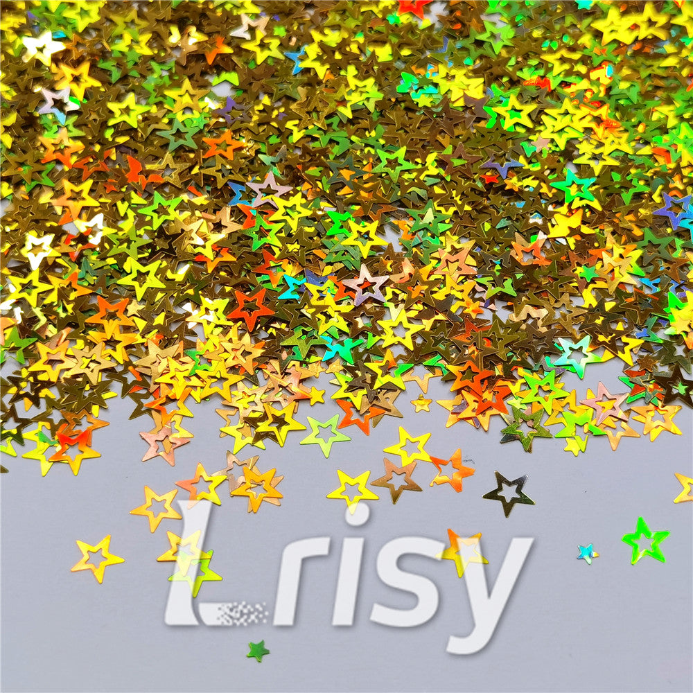 6mm Holographic Gold Hollow Out Star Shaped Glitter LB0210