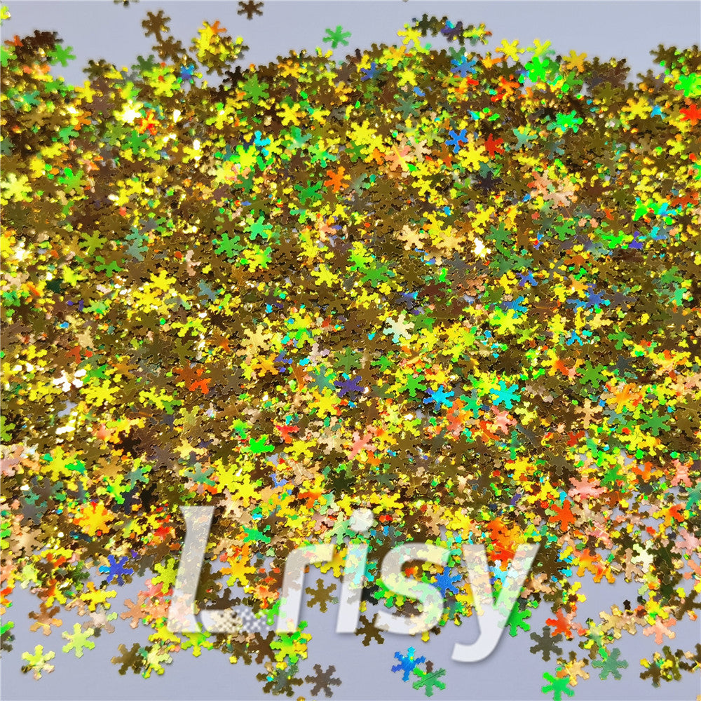 6mm Holographic Gold Snowflake Shaped Glitter LB0210
