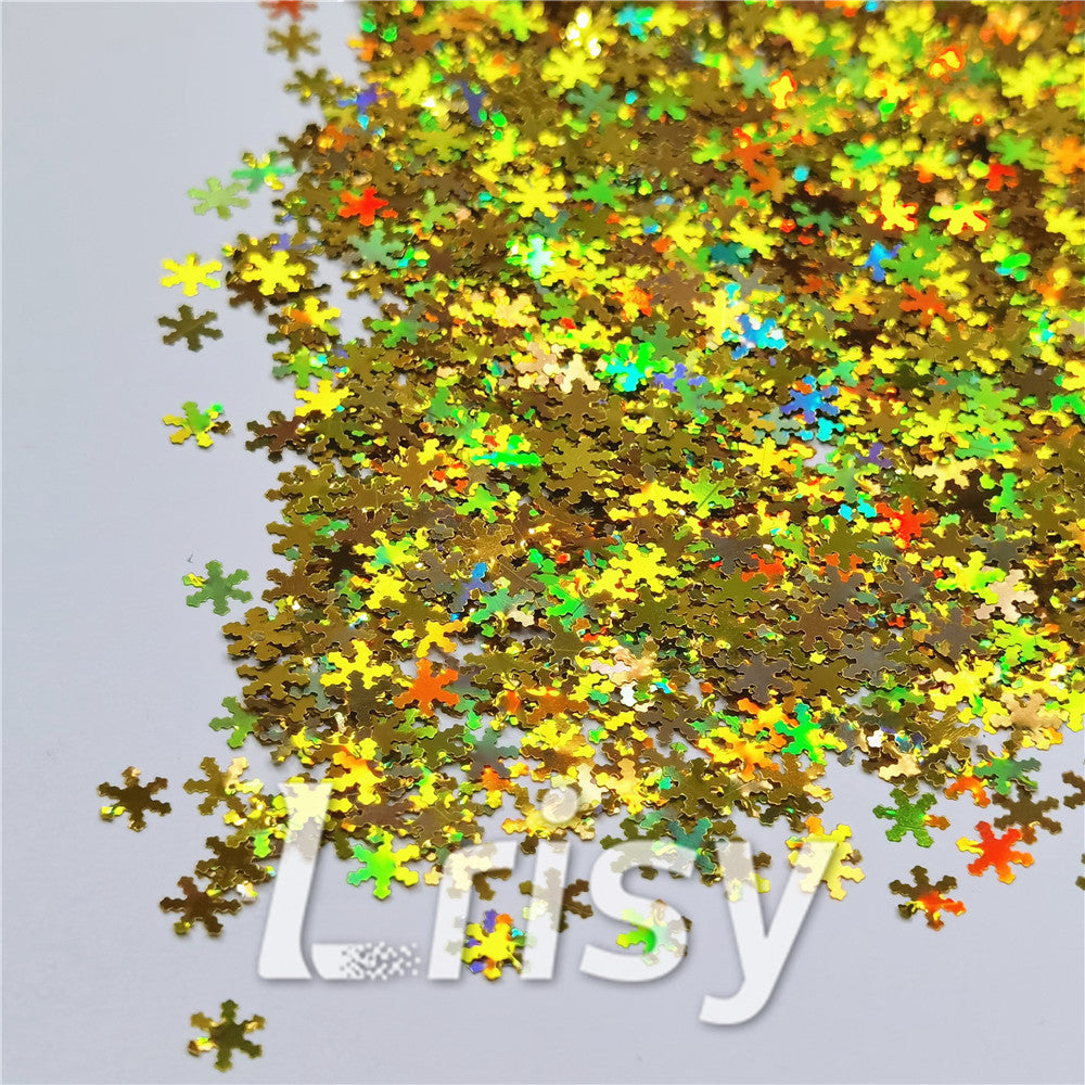 6mm Holographic Gold Snowflake Shaped Glitter LB0210