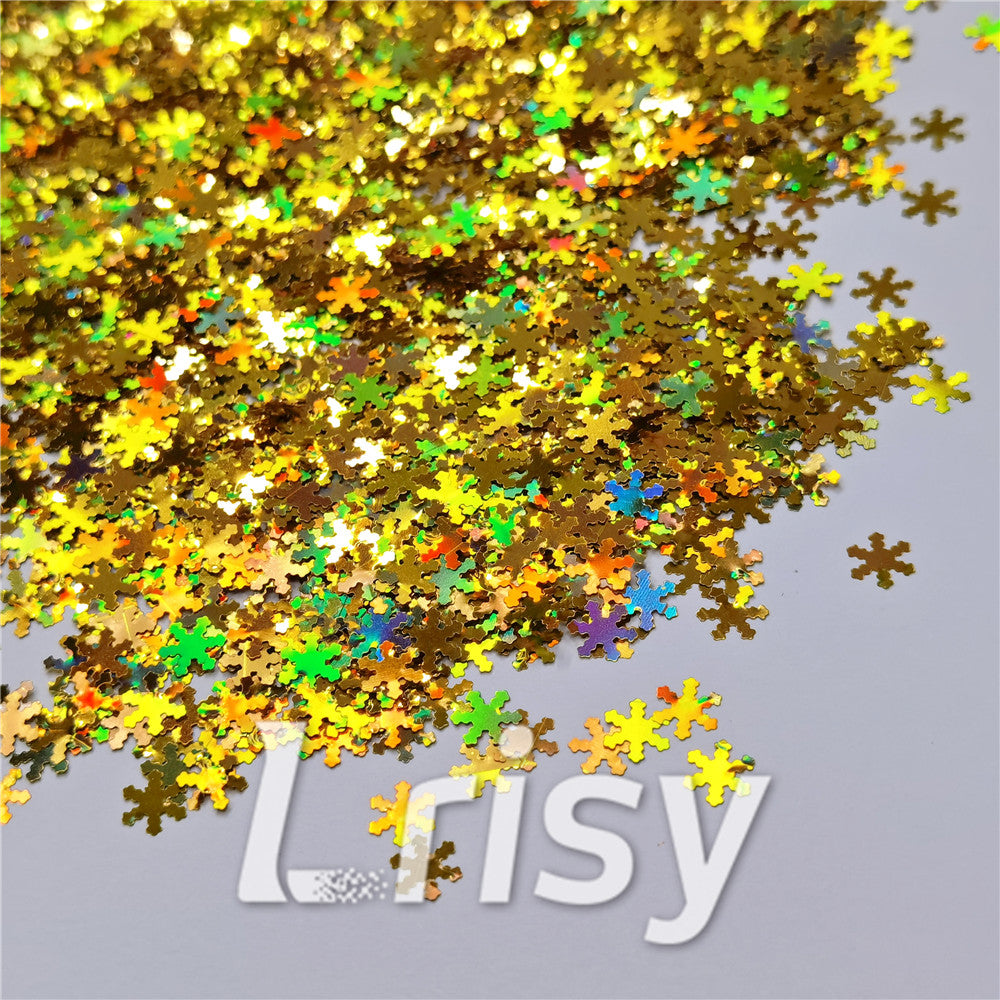 6mm Holographic Gold Snowflake Shaped Glitter LB0210
