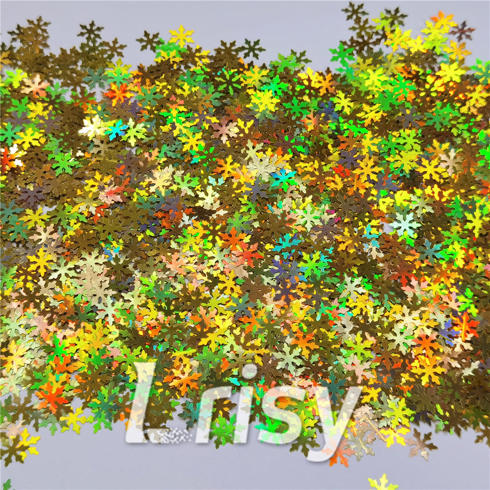 9mm Snowflake Shaped Holographic Gold Glitter LB0210