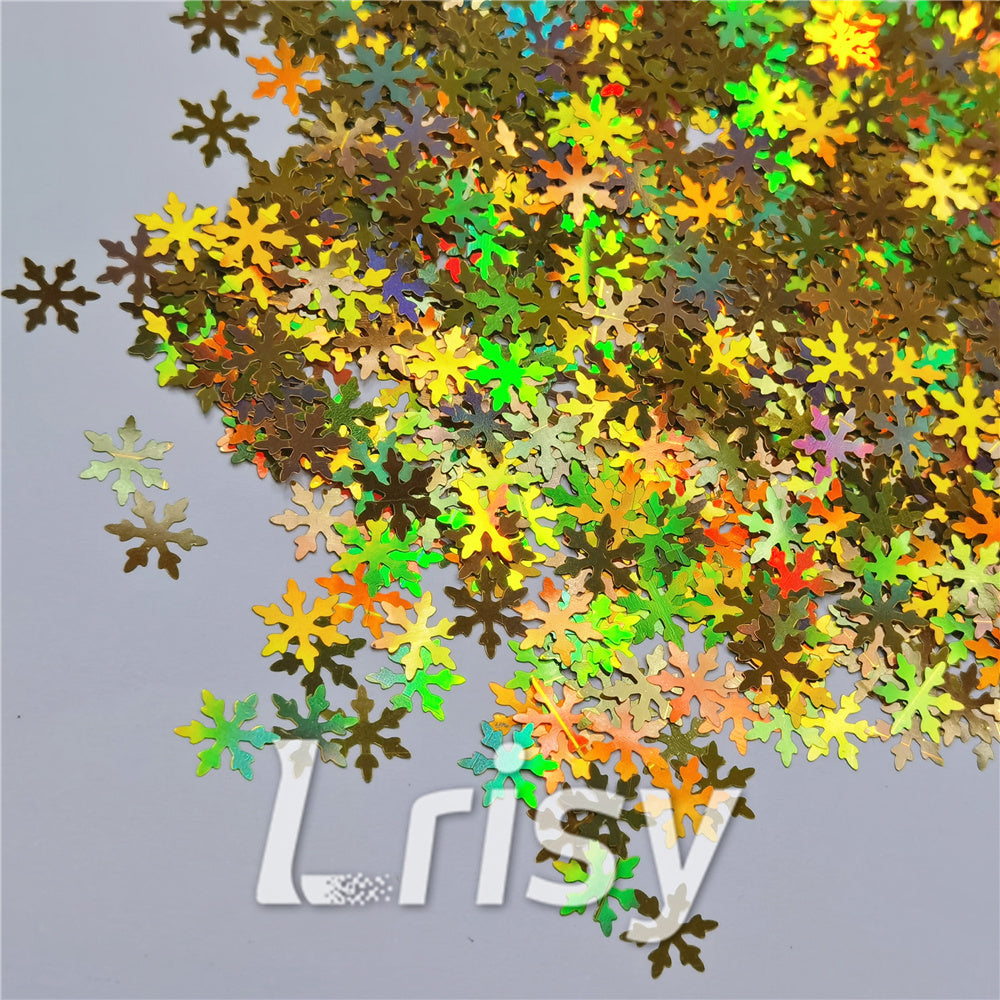9mm Snowflake Shaped Holographic Gold Glitter LB0210