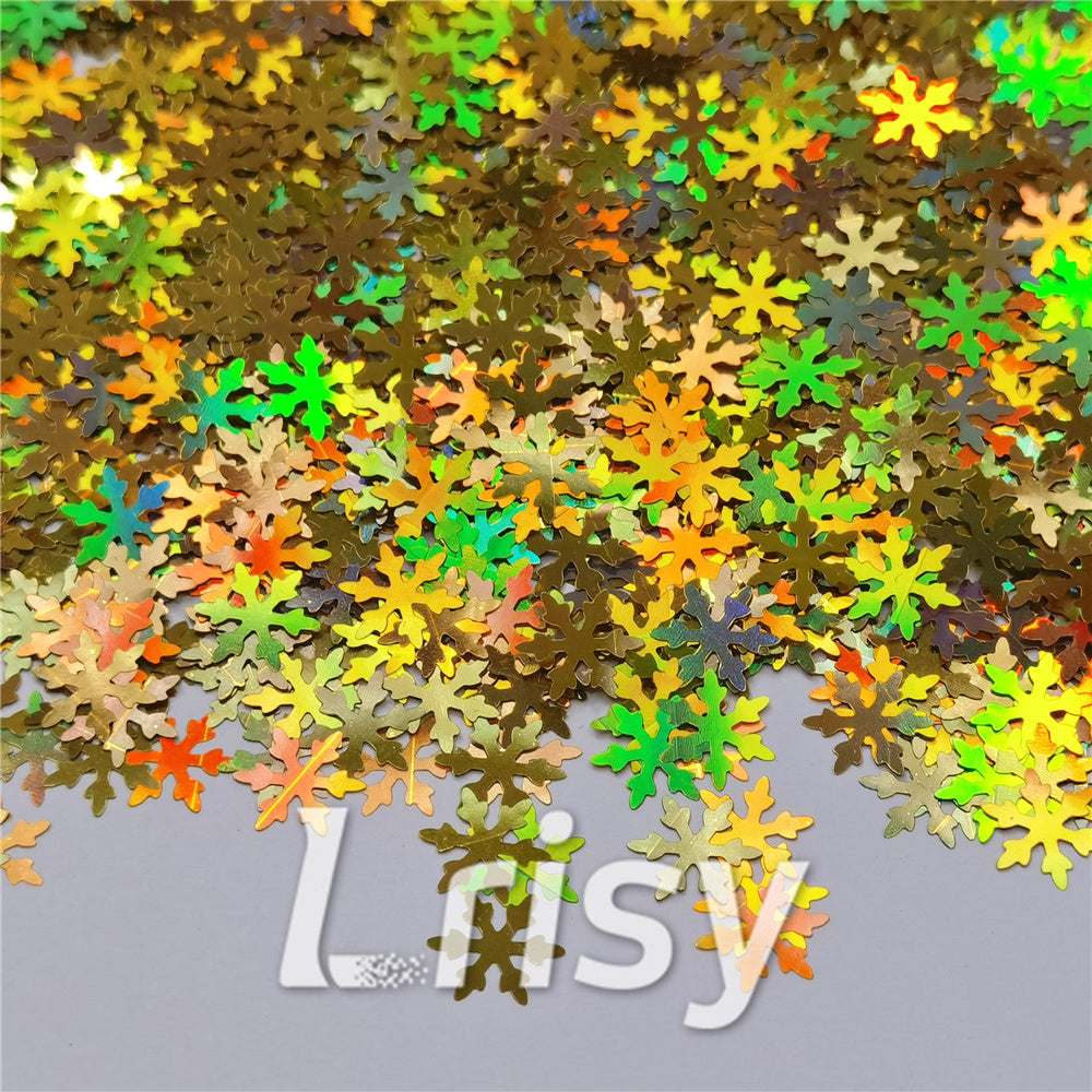 9mm Snowflake Shaped Holographic Gold Glitter LB0210