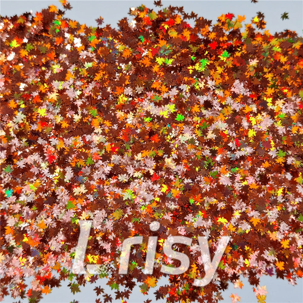 6mm Holographic Red Bronze Maple Leaf Leaves Shaped Glitter LB0401