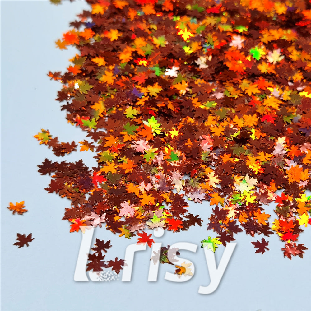 6mm Holographic Red Bronze Maple Leaf Leaves Shaped Glitter LB0401