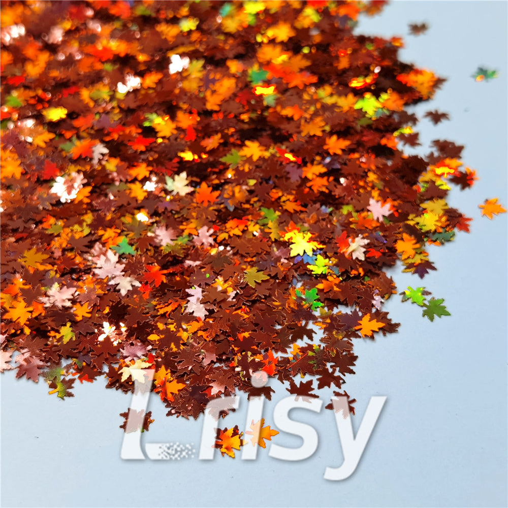 6mm Holographic Red Bronze Maple Leaf Leaves Shaped Glitter LB0401