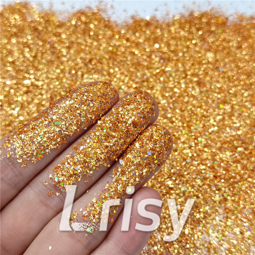 2x2 Glitter Holo Shards (Flakes) Holographic Pigment Orange Gold Glitter SLG014-N