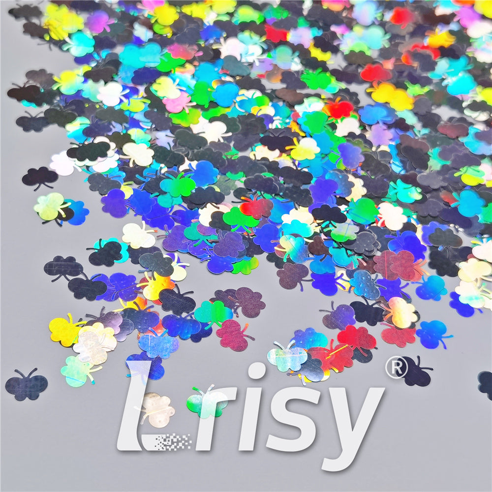 9mm Butterfly Shaped Holographic Silver Glitter LB0100