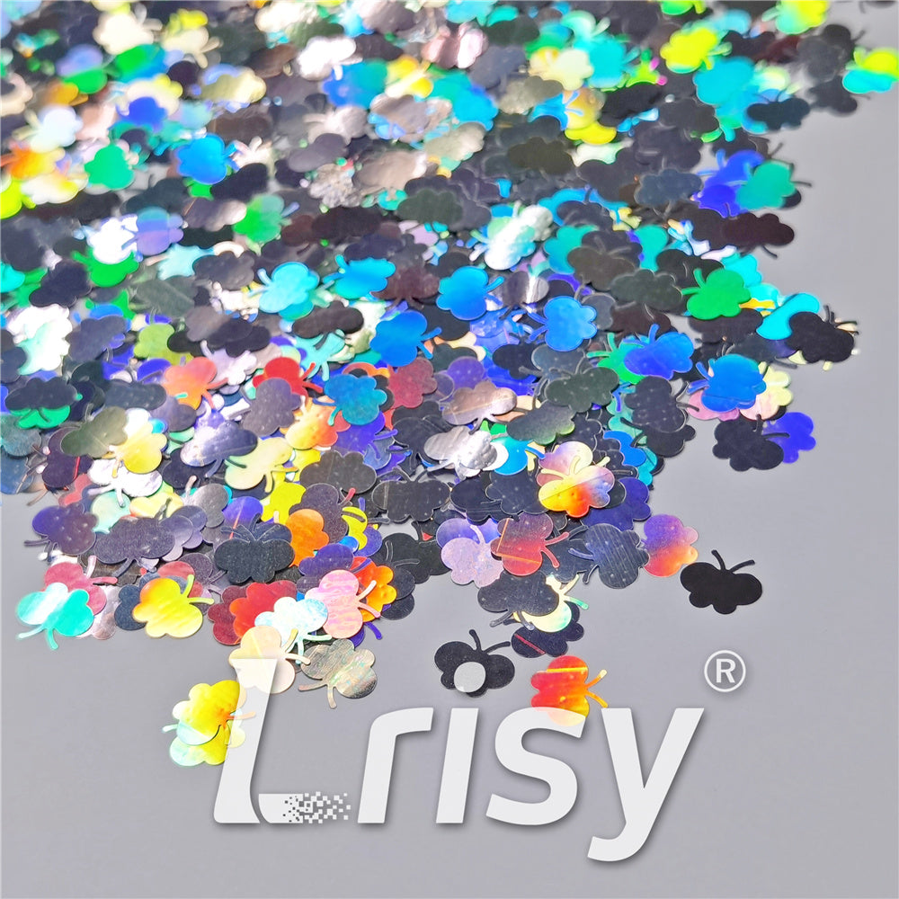 9mm Butterfly Shaped Holographic Silver Glitter LB0100