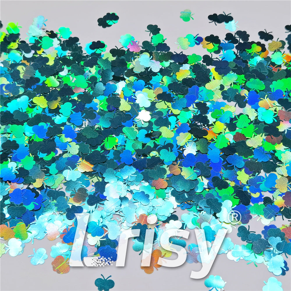 9mm Butterfly Shaped Holographic Teal Green Glitter LB0702