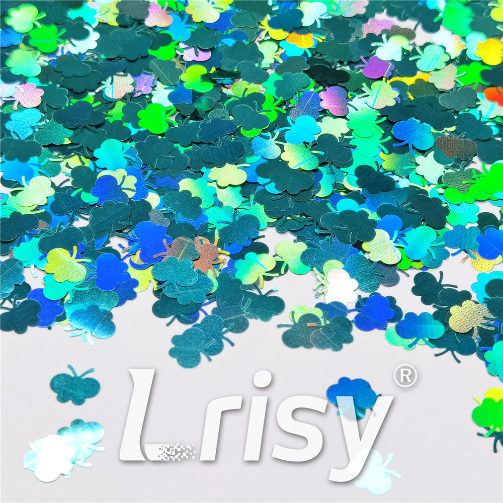 9mm Butterfly Shaped Holographic Teal Green Glitter LB0702